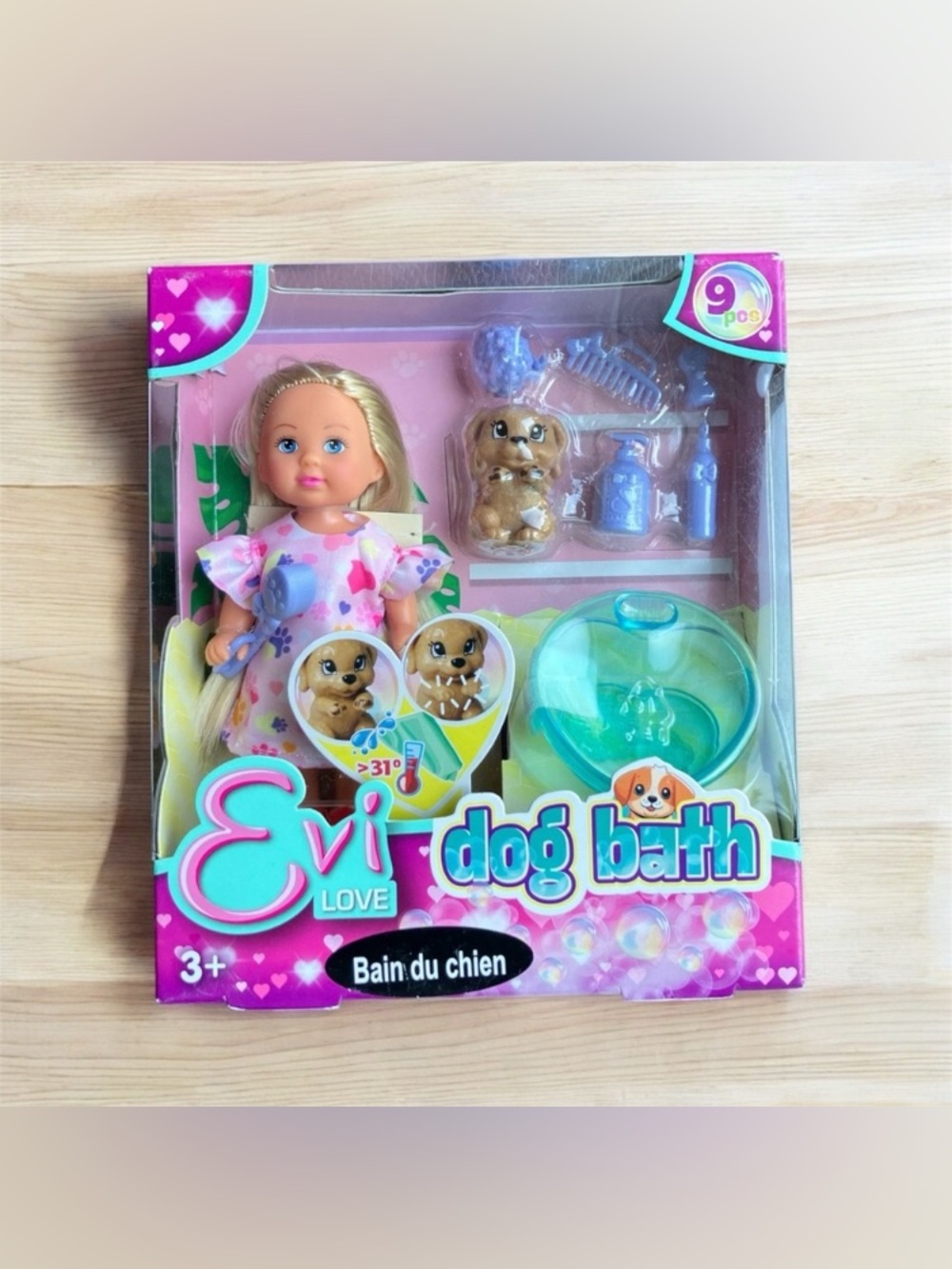 NEW Simba Evi Love Doll & Dog Bath Playset Colour Changing Features Imagination